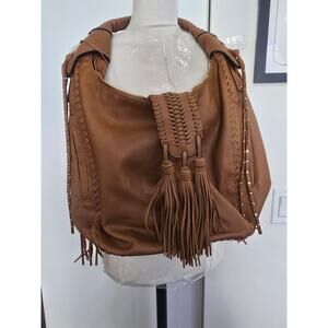 Tan Big Buddha Boho Bag with tassels and fringe